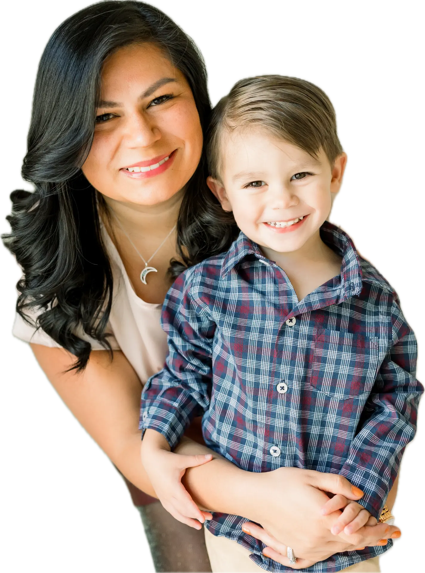 Attorney Priscilla Castlebary smiling with her young son